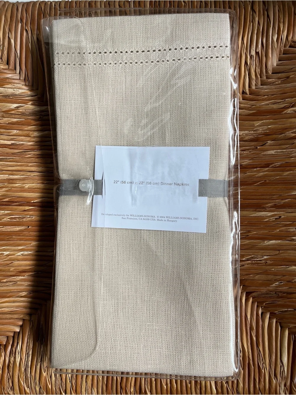 NEW Williams Sonoma Set x4 100% Linen Hemstitched Dinner Napkins Beige 22” 2004